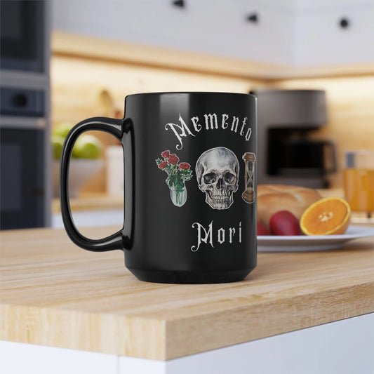 Memento Mori - 15oz Coffee Mug - 15 oz,Ceramic,Drink,Drinks,embalmer,funeral director,funny,goth,meme,morbid,mortician,mortuary science,Mugs,skeleton,skull Mug