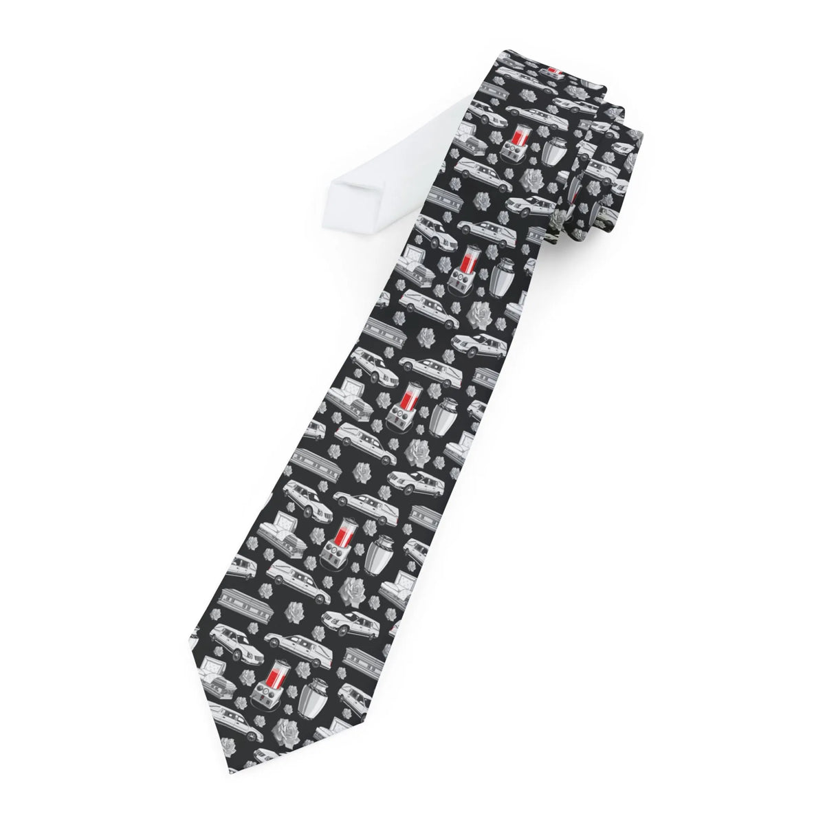 FUNeral Whiteout on Black - Necktie - Accessories,cadillac,coach,funeral,funeral director,hearse,mortician,Other Accessories