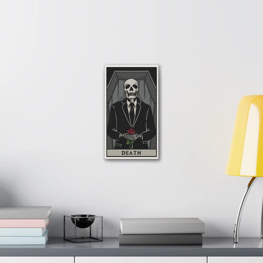 "Death" Tarot Card Canvas Art | Dark Humor Wall Decor | Unique Gothic Home Accent - Alternative Artwork,Dark Humor Print,Death Themed Gift,Eerie Art Piece,Funny Home Decor,Gothic Wall Art,Grim Reaper Art,Halloween Wall Art,Macabre Design,Mortician Decor,Spooky Living Room,Unique Canvas Art,Unusual Wall Decor Canvas