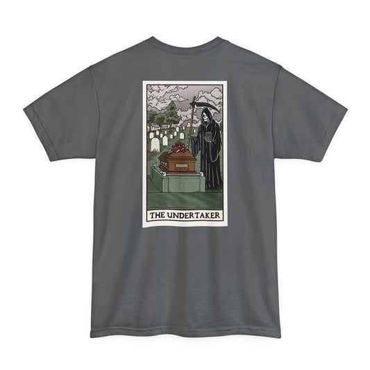 BIG & TALL "The Undertaker" Tarot Card - Tee - burial,cemetery,embalmer,funeral director,grave,Long body,mortician,skull,Tall,tarot T-Shirt