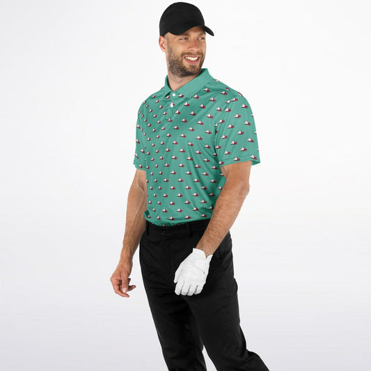Red Casket on Dusty Teal - Golf Polo Shirt