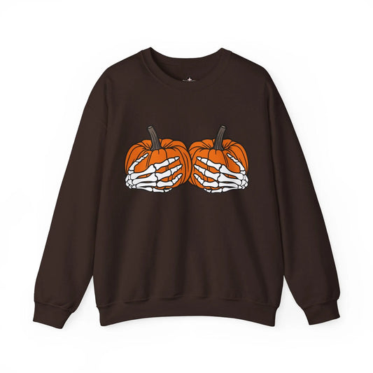 Punkin' Tits - Sweatshirt - embalmer,emo,funeral director,funny,goth,halloween,meme,mortician,october,pumpkin,skeleton Sweatshirt