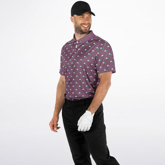Emerald Green Casket on Plum Mauve - Golf Polo Shirt