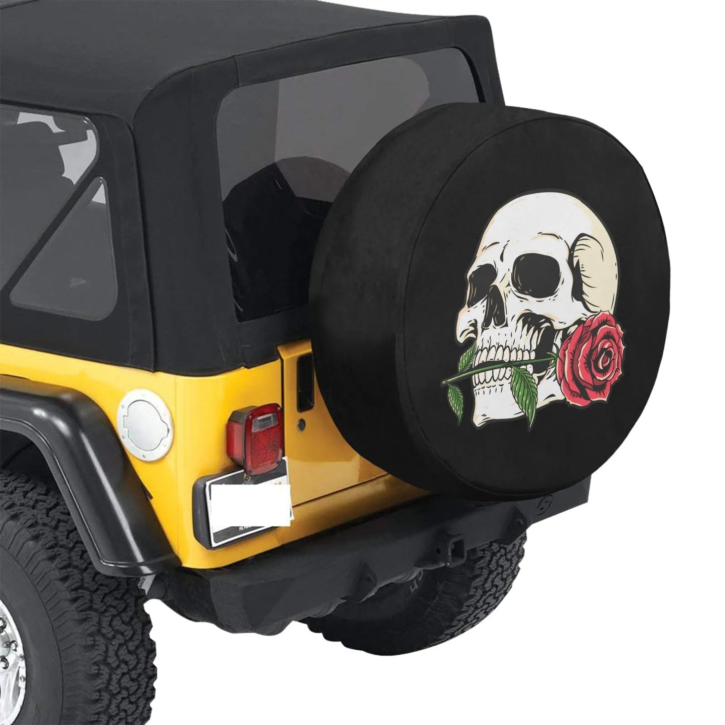 Skull with Rose - Spare Tire Cover - automotive,goth,jeep,rose,roses,skull,skulls Car Accessories