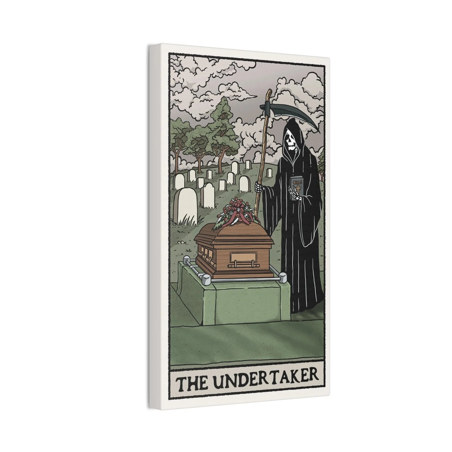 "The Undertaker" Tarot Card Canvas Art | Dark Humor Wall Decor | Unique Gothic Home Accent - Alternative Artwork,Dark Humor Print,Death Themed Gift,Eerie Art Piece,Funny Home Decor,Gothic Wall Art,Grim Reaper Art,Halloween Wall Art,Macabre Design,Mortician Decor,Spooky Living Room,Unique Canvas Art,Unusual Wall Decor Canvas