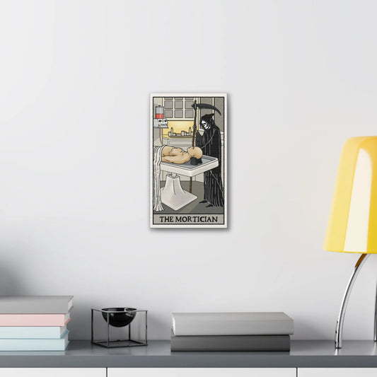 "The Mortician" Tarot Card Canvas Art | Dark Humor Wall Decor | Unique Gothic Home Accent - Alternative Artwork,Dark Humor Print,Death Themed Gift,Eerie Art Piece,Funny Home Decor,Gothic Wall Art,Grim Reaper Art,Halloween Wall Art,Macabre Design,Mortician Decor,Spooky Living Room,Unique Canvas Art,Unusual Wall Decor Canvas