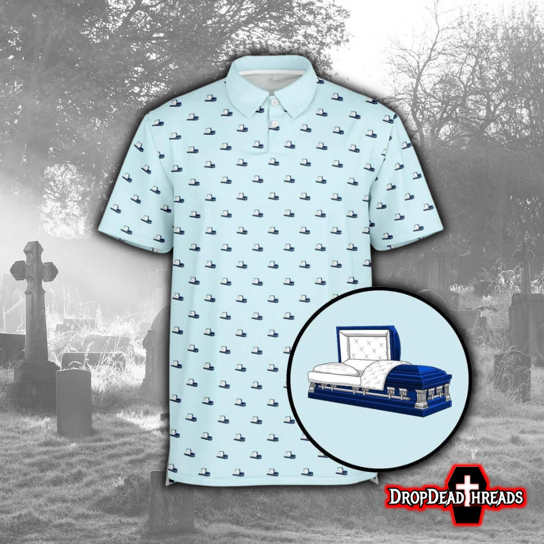 Dark Blue Open Casket on Sky Blue - Golf Polo Shirt