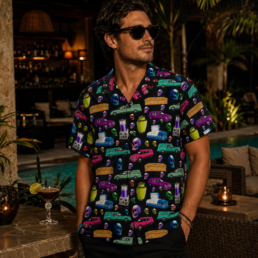 Death of the party on Washed Black - Hawaiian Shirt
