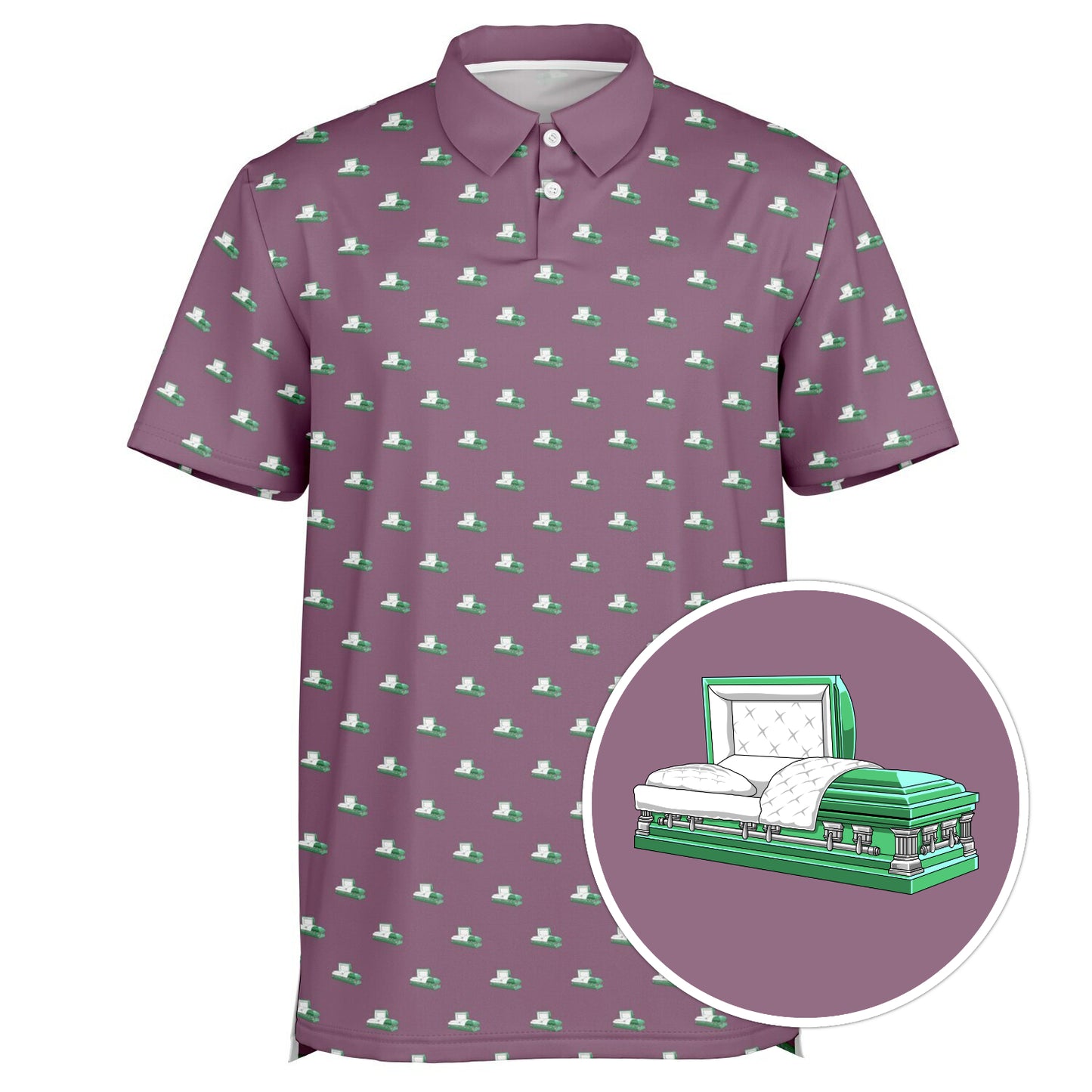 Emerald Green Casket on Plum Mauve - Golf Polo Shirt