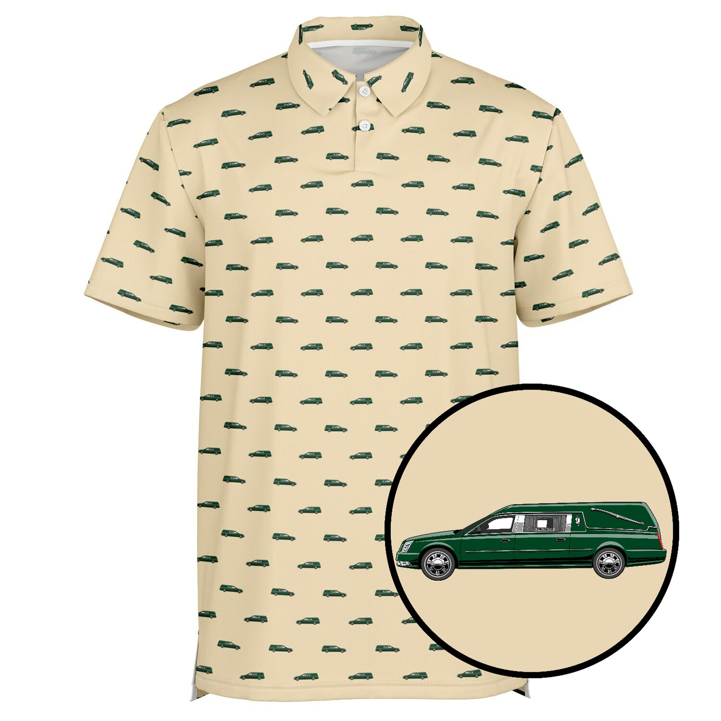 Hunter Green Hearse on Wheat - Golf Polo Shirt