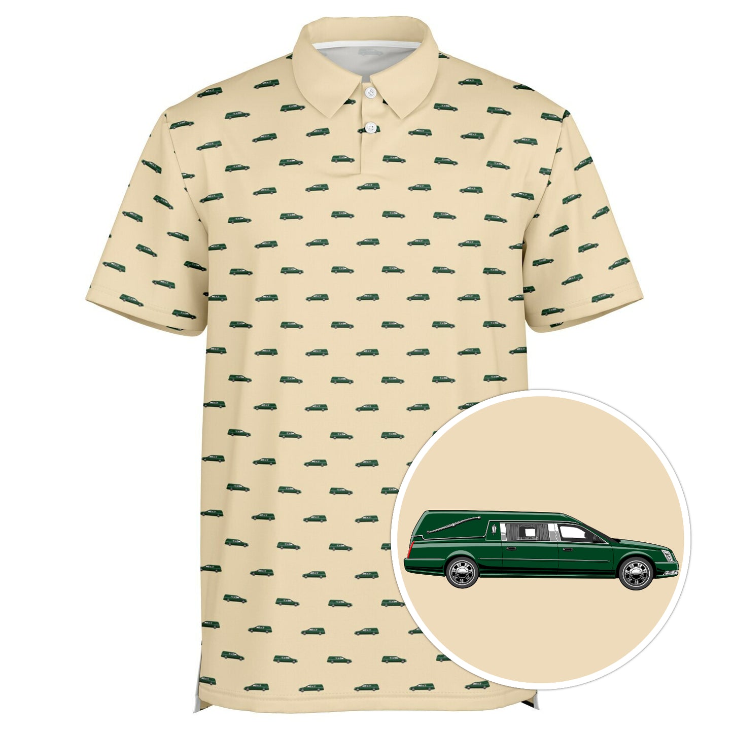 Hunter Green Hearse on Wheat - Golf Polo Shirt