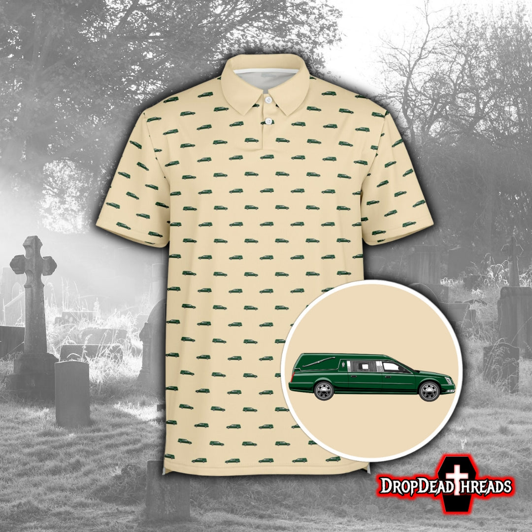 Hunter Green Hearse on Wheat - Golf Polo Shirt
