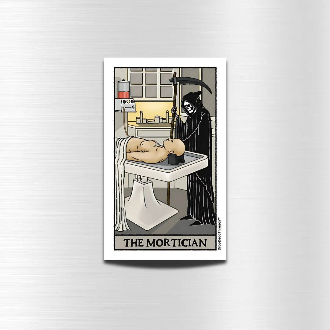 The Mortician Tarot Card - Vinyl Sticker - embalmer,Embalming,formaldehyde,funeral director,goth,mortician,tarot,tarot card sticker