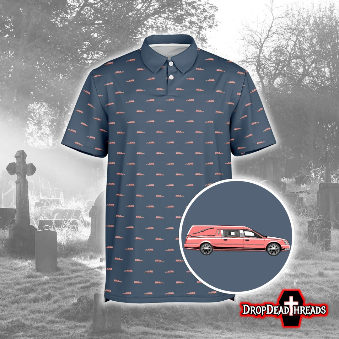 Pink Hearse on Stone Blue- Golf Polo Shirt
