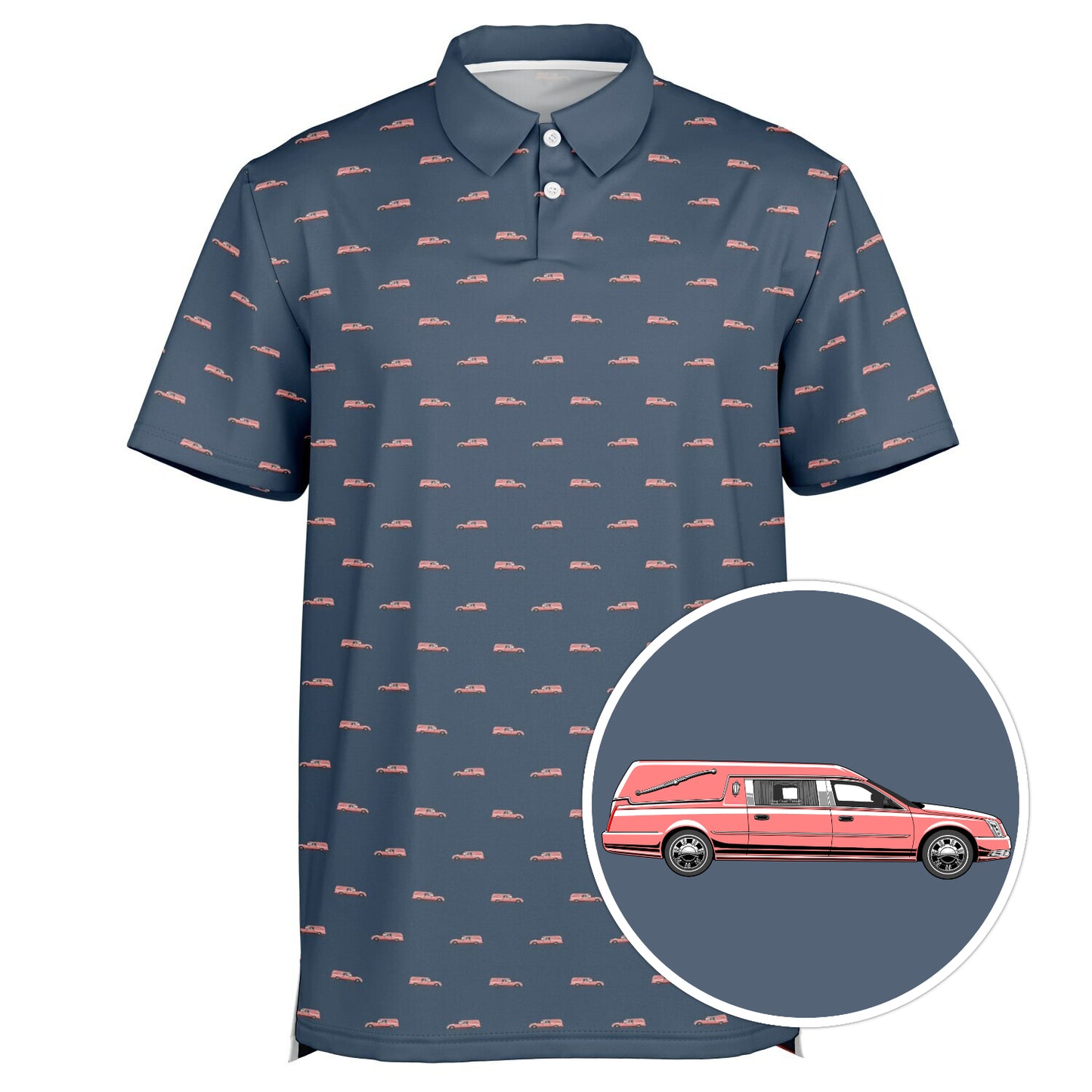 Pink Hearse on Stone Blue- Golf Polo Shirt