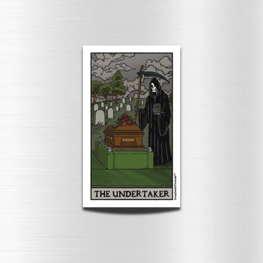 The Undertaker Tarot Card - Vinyl Sticker - burial,cemetery,embalmer,funeral director,goth,grave,grim reaper,mortician,tarot,tarot card sticker