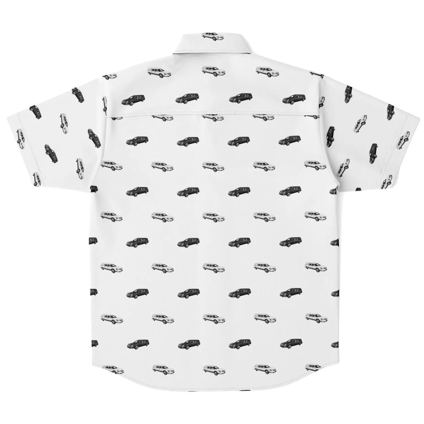 Black & White Hearse - Button Up Tee - button down, Funeral, Hearse Short Sleeve Button Down Shirt - AOP