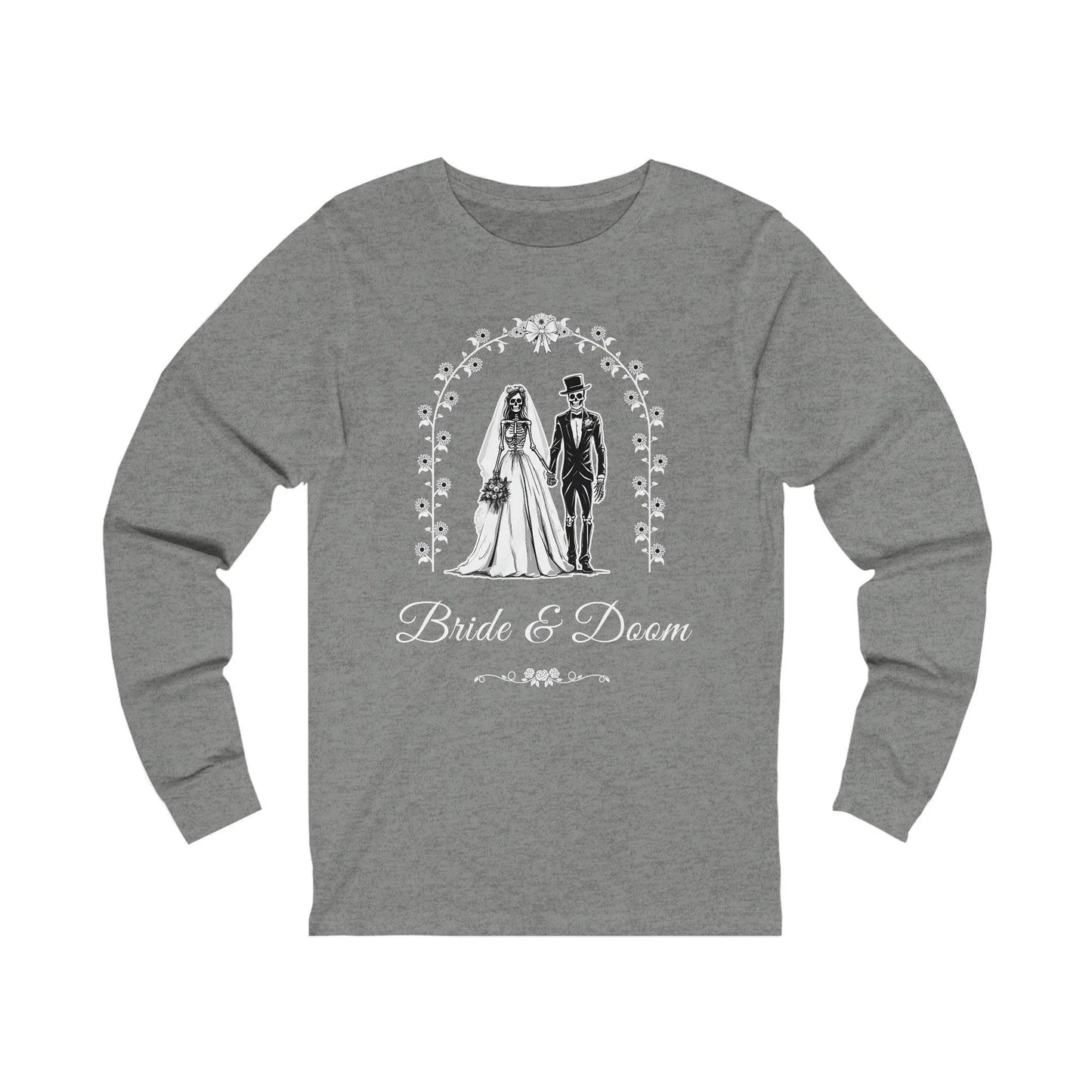 Bride & Doom - Long Sleeve Tee - daisies, embalmer, funeral director, goth, mortician, skeleton, skulls, wedding Long-sleeve
