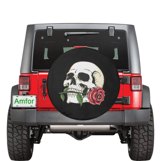 Skull with Rose - Spare Tire Cover - automotive,goth,jeep,rose,roses,skull,skulls Car Accessories