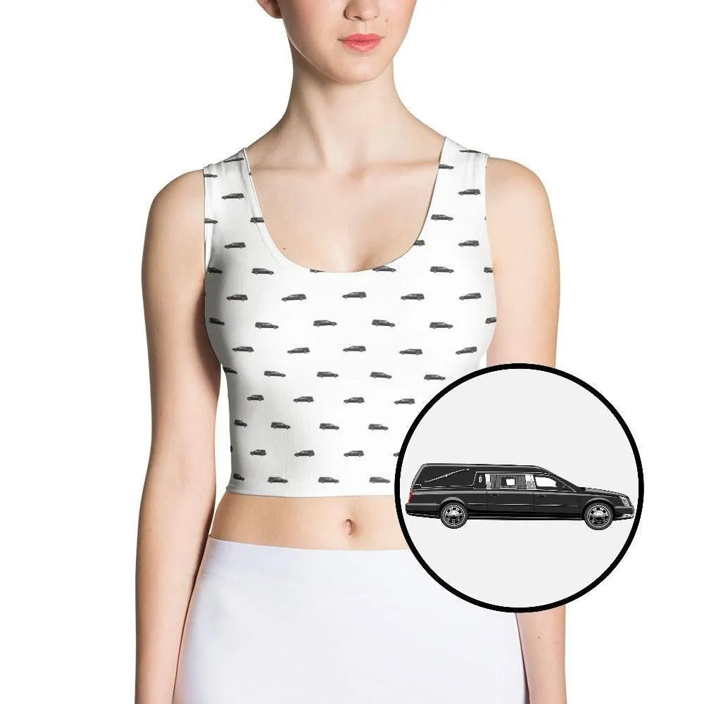 Crop Top - Black Hearse on White - c, death, funeral, hearse