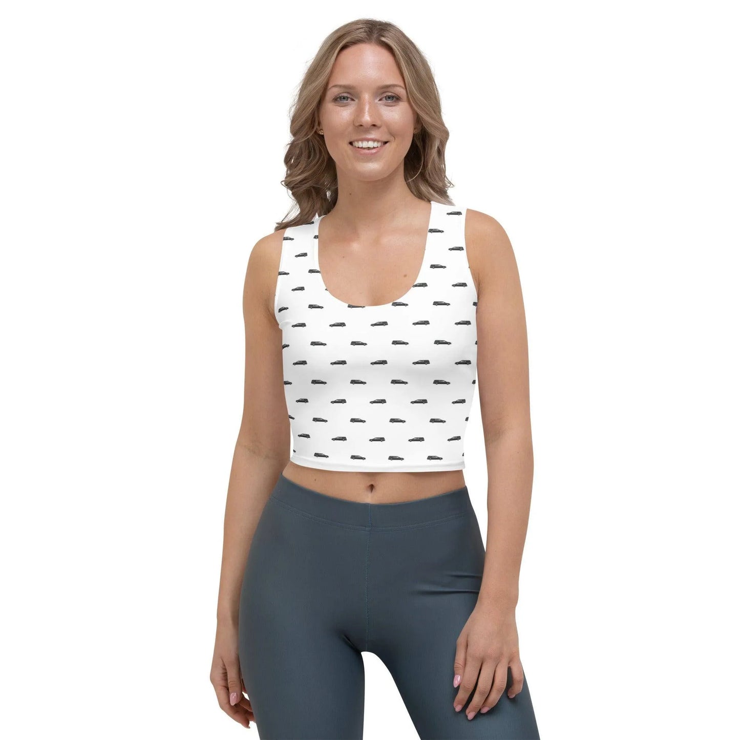 Crop Top - Black Hearse on White - c, death, funeral, hearse