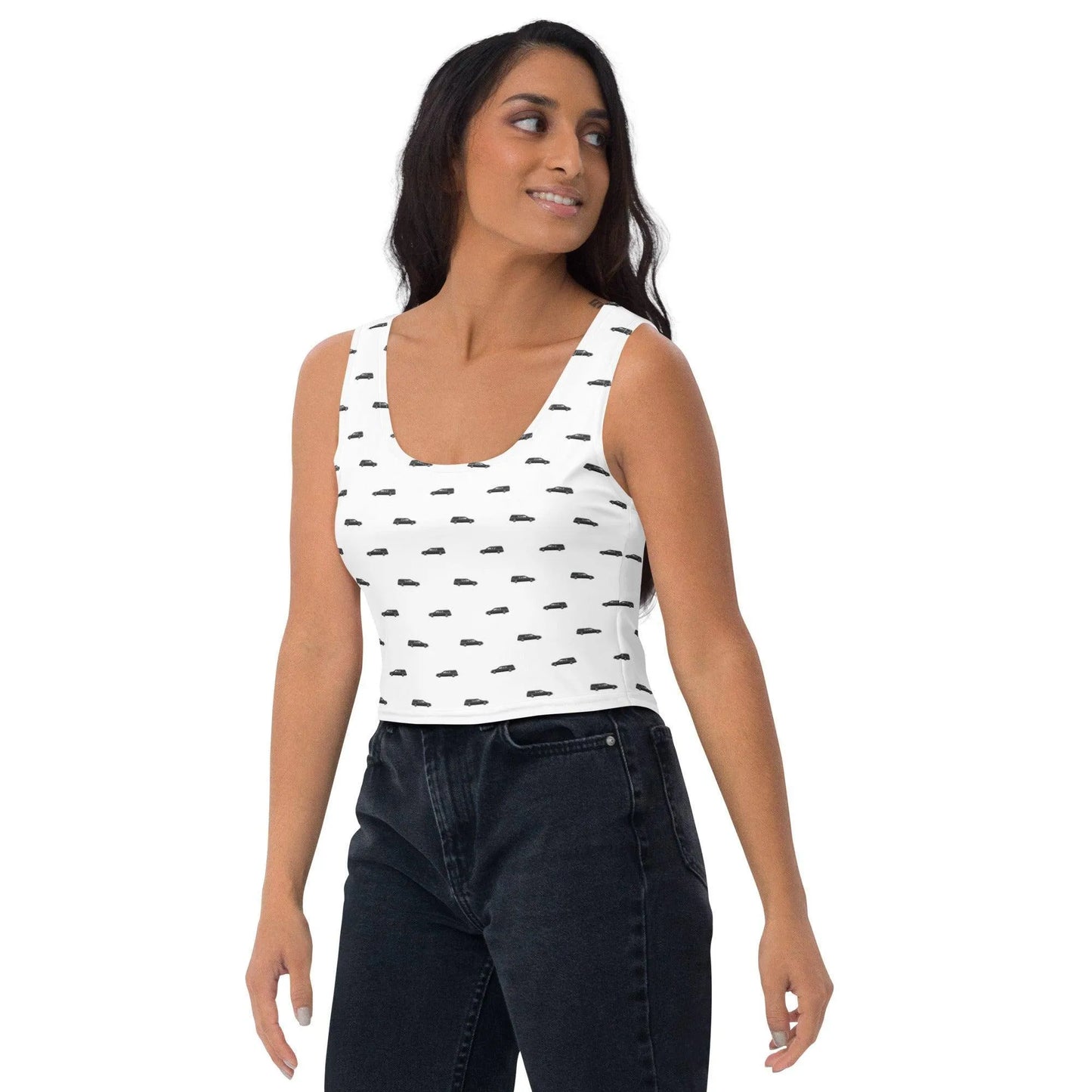 Crop Top - Black Hearse on White - c, death, funeral, hearse