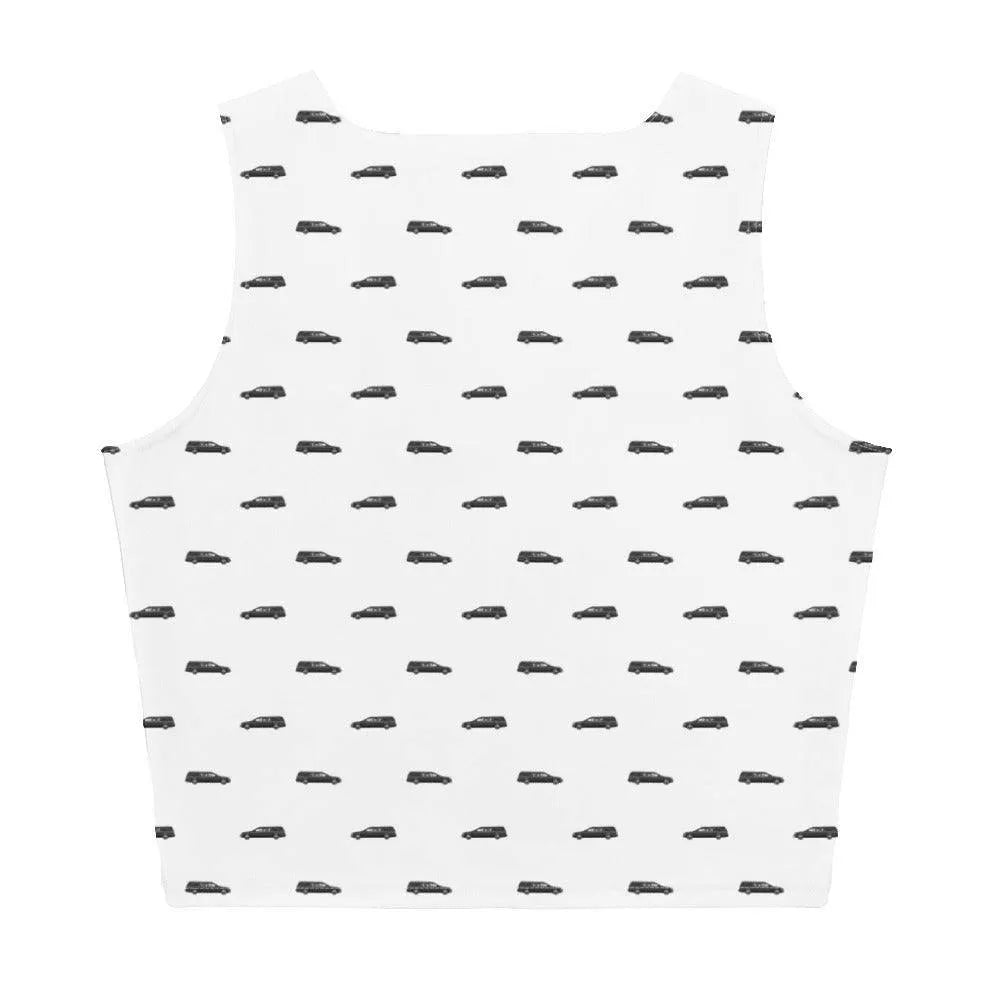 Crop Top - Black Hearse on White - c, death, funeral, hearse