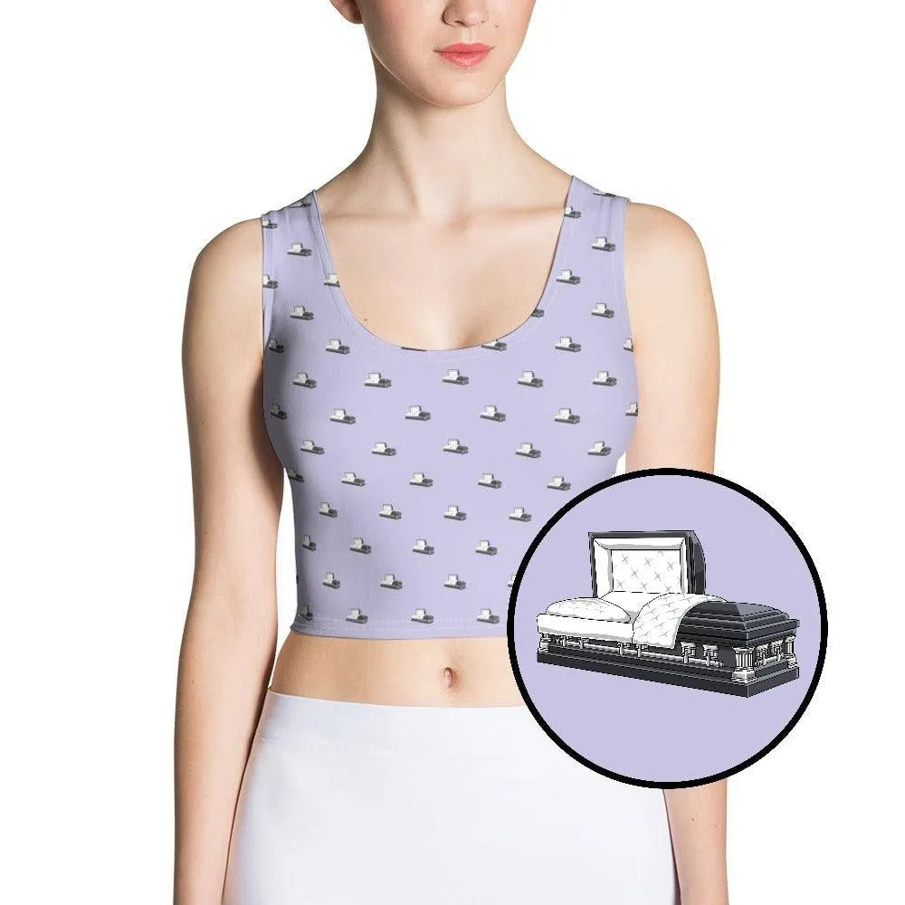 Crop Top - Dark Grey Casket on Light Purple - casket, coffin, death, funeral, goth