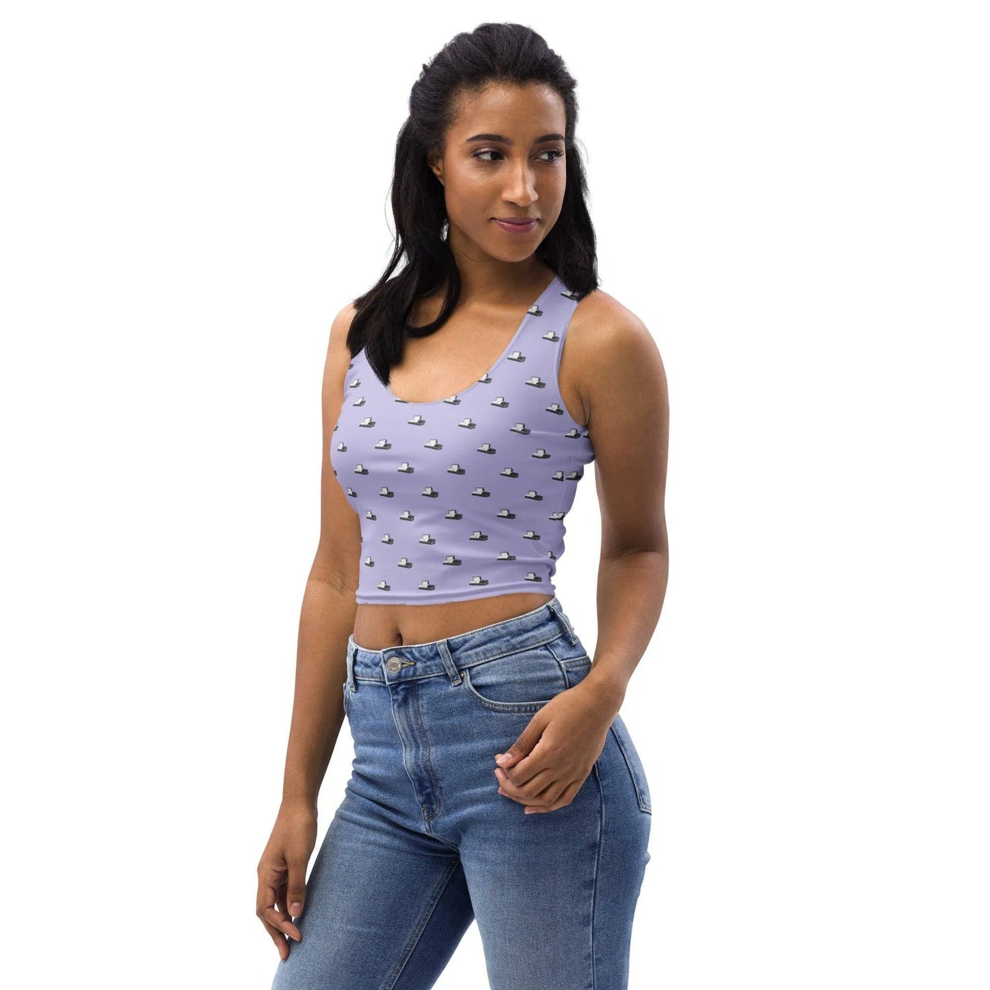Crop Top - Dark Grey Casket on Light Purple - casket, coffin, death, funeral, goth