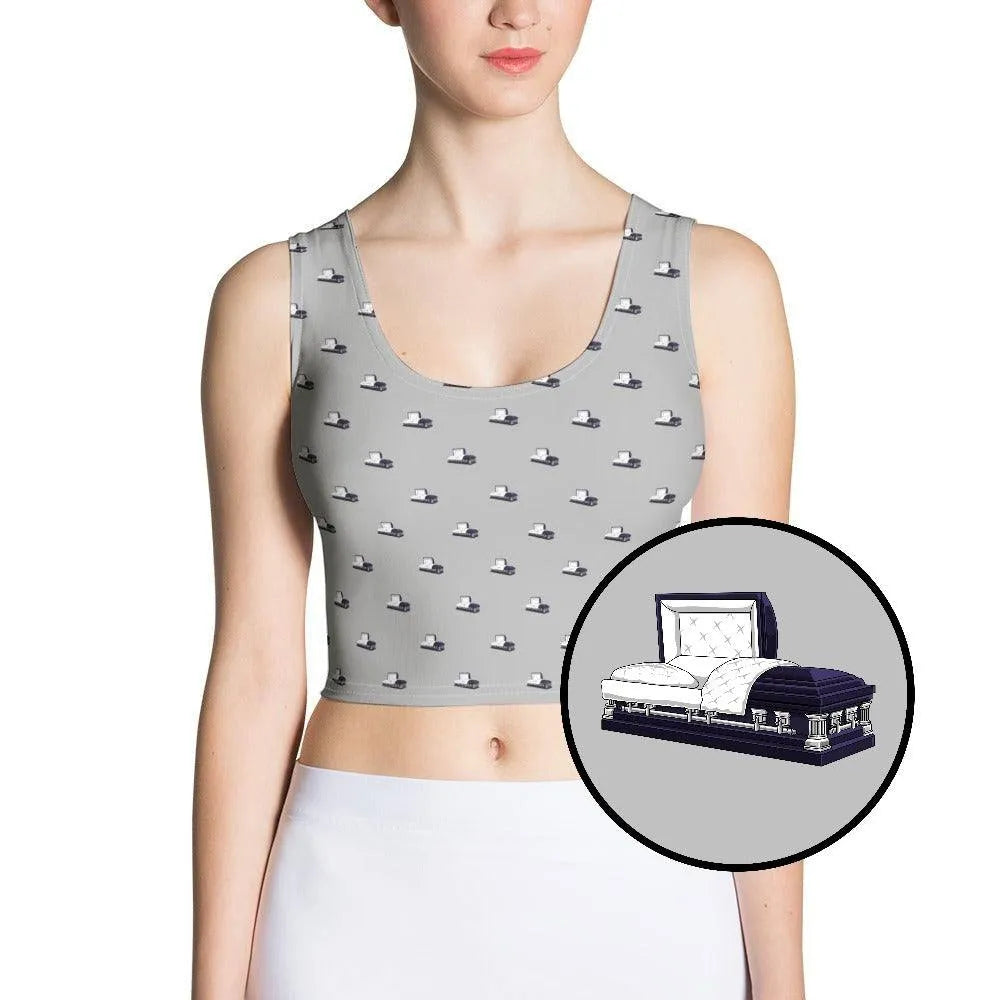 Crop Top - Dark Purple Casket on Grey - casket, coffin, death, funeral