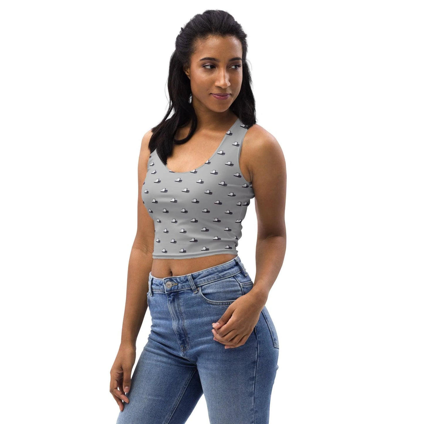 Crop Top - Dark Purple Casket on Grey - casket, coffin, death, funeral