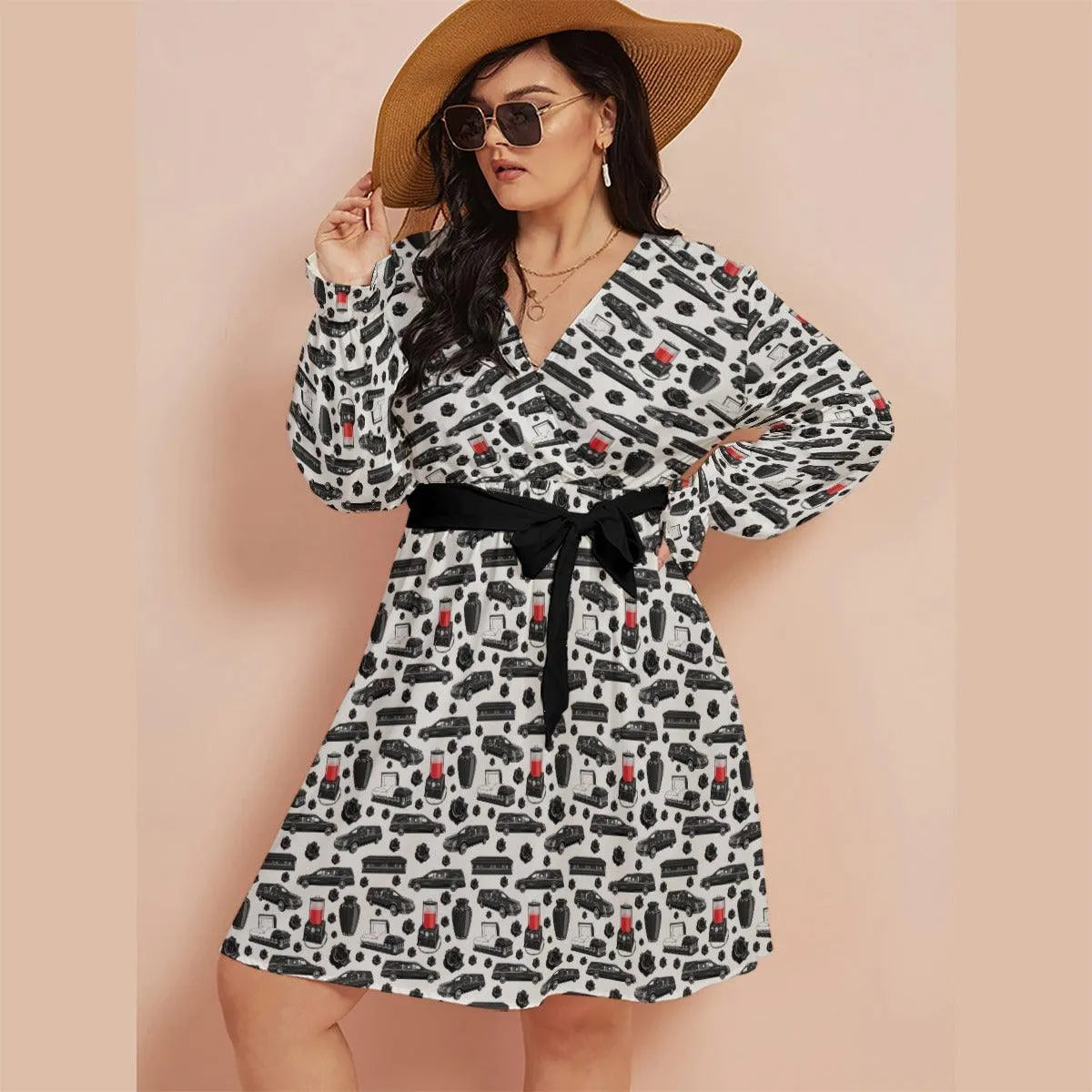 FUNeral Blackout - V Neck belted short dress -