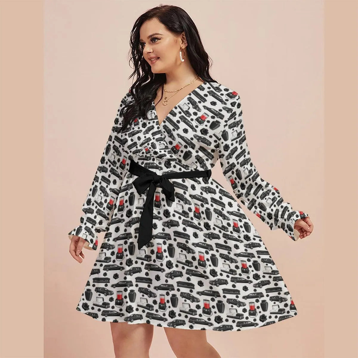 FUNeral Blackout - V Neck belted short dress -