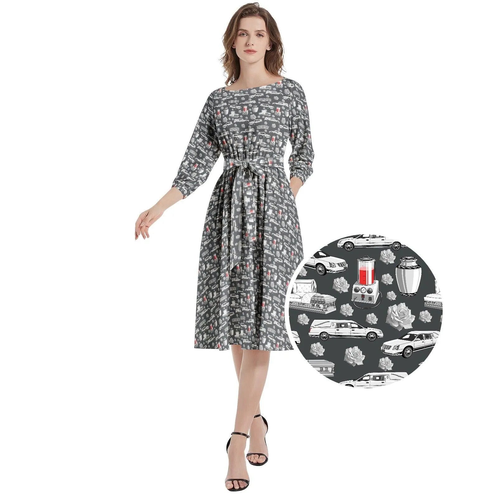 FUNeral Whiteout Boat Neck Belted Flared Dress – Drop Dead Threads