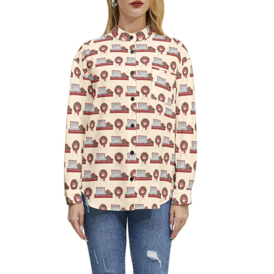 Red Rose Casket & Wreath Easel on Papaya Whip - Blouse - casket, coffin, death, funeral, goth Blouse