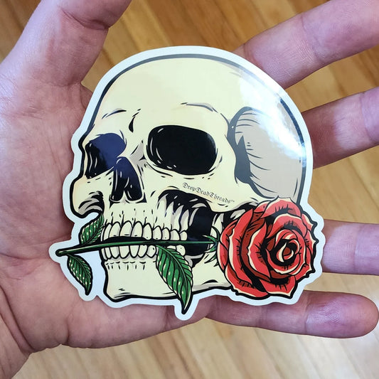 Skull & Rose - Vinyl Sticker - Casket,Coffin,embalmer,funeral director,funeral flowers,mortician,rose,roses sticker