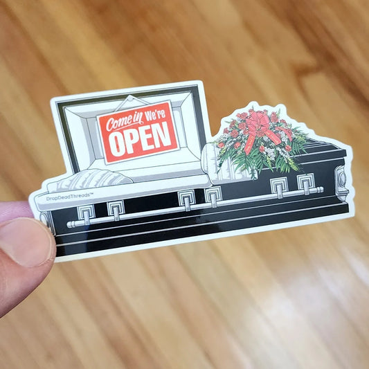 Open Casket - Vinyl Sticker - Casket,Coffin,embalmer,funeral director,funeral flowers,mortician,rose,roses sticker