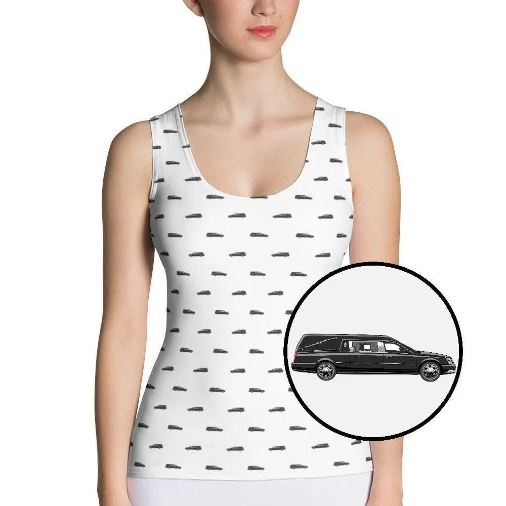 Tank Top - Black Hearse on White - death, funeral, goth, hearse
