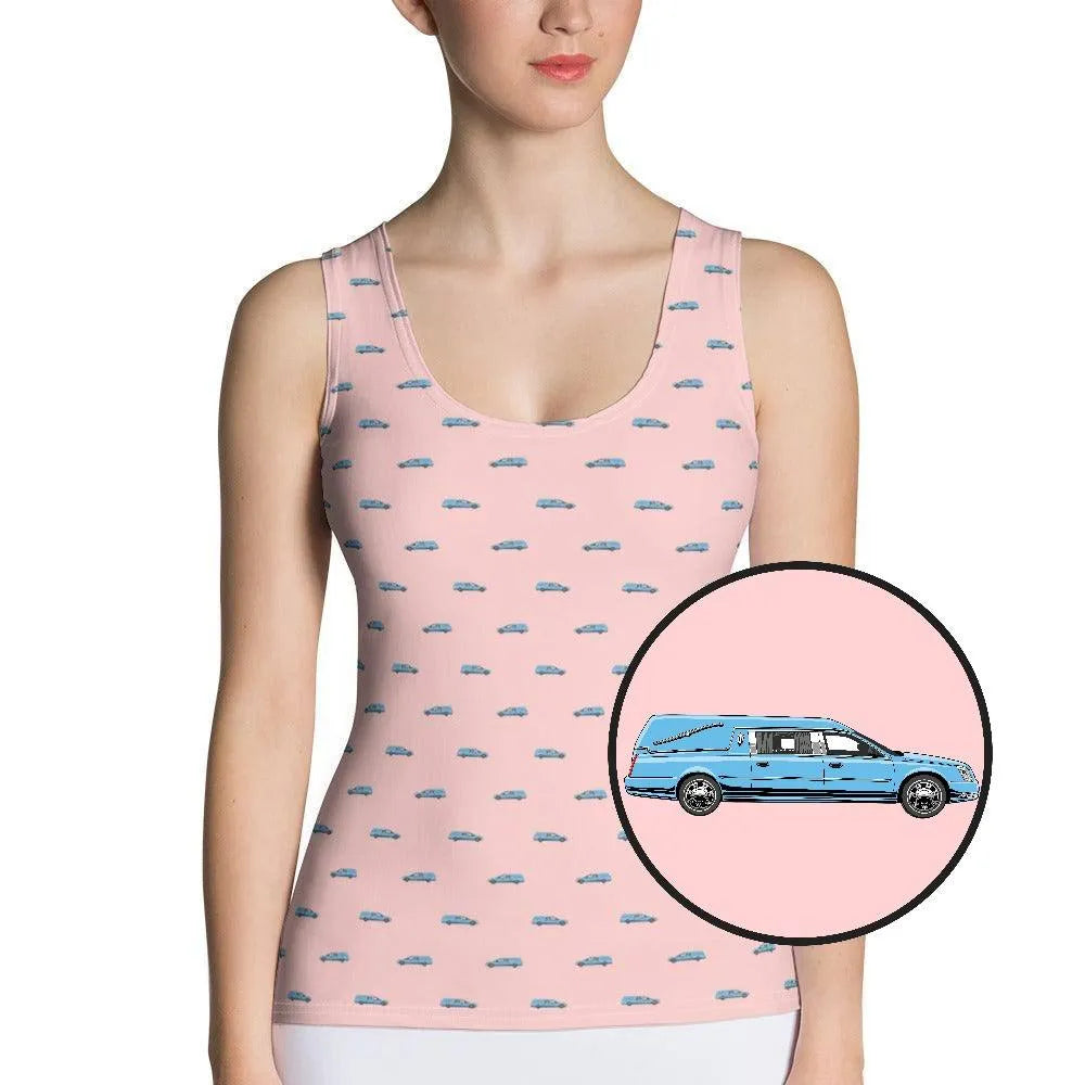 Tank Top - Light Blue Hearse on Pink - death, funeral, goth, hearse