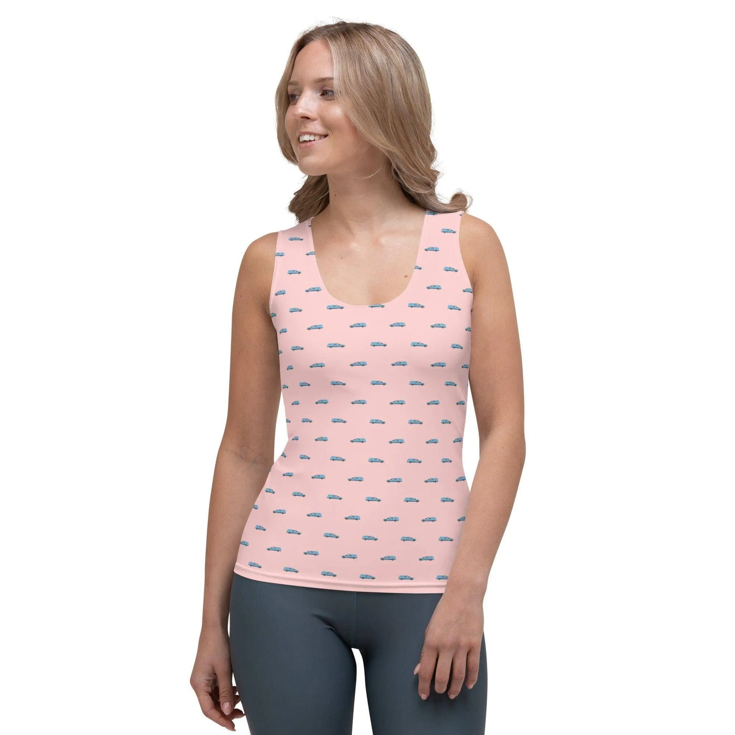 Tank Top - Light Blue Hearse on Pink - death, funeral, goth, hearse