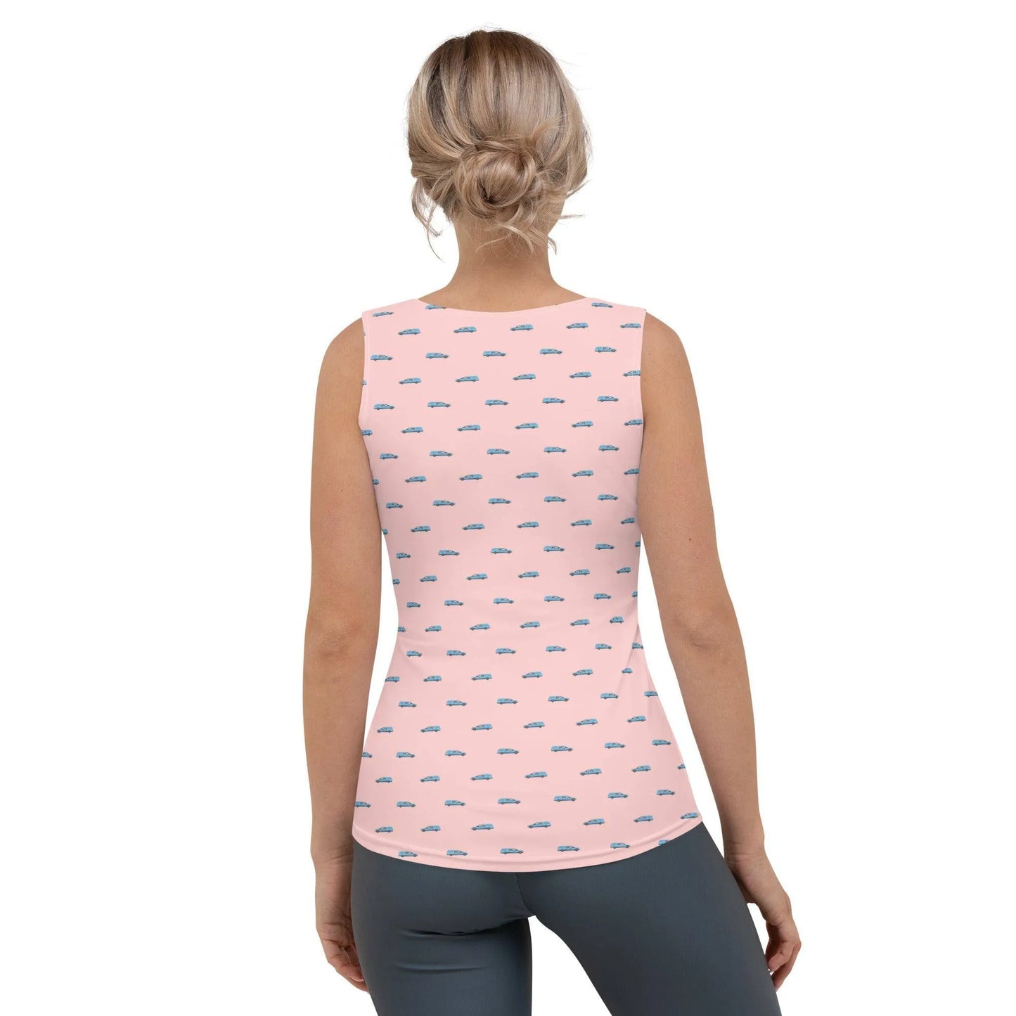 Tank Top - Light Blue Hearse on Pink - death, funeral, goth, hearse