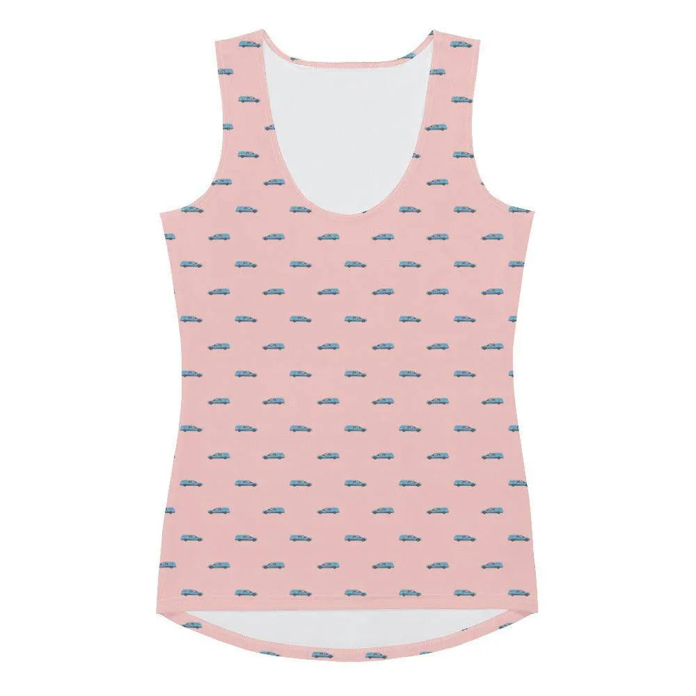 Tank Top - Light Blue Hearse on Pink - death, funeral, goth, hearse