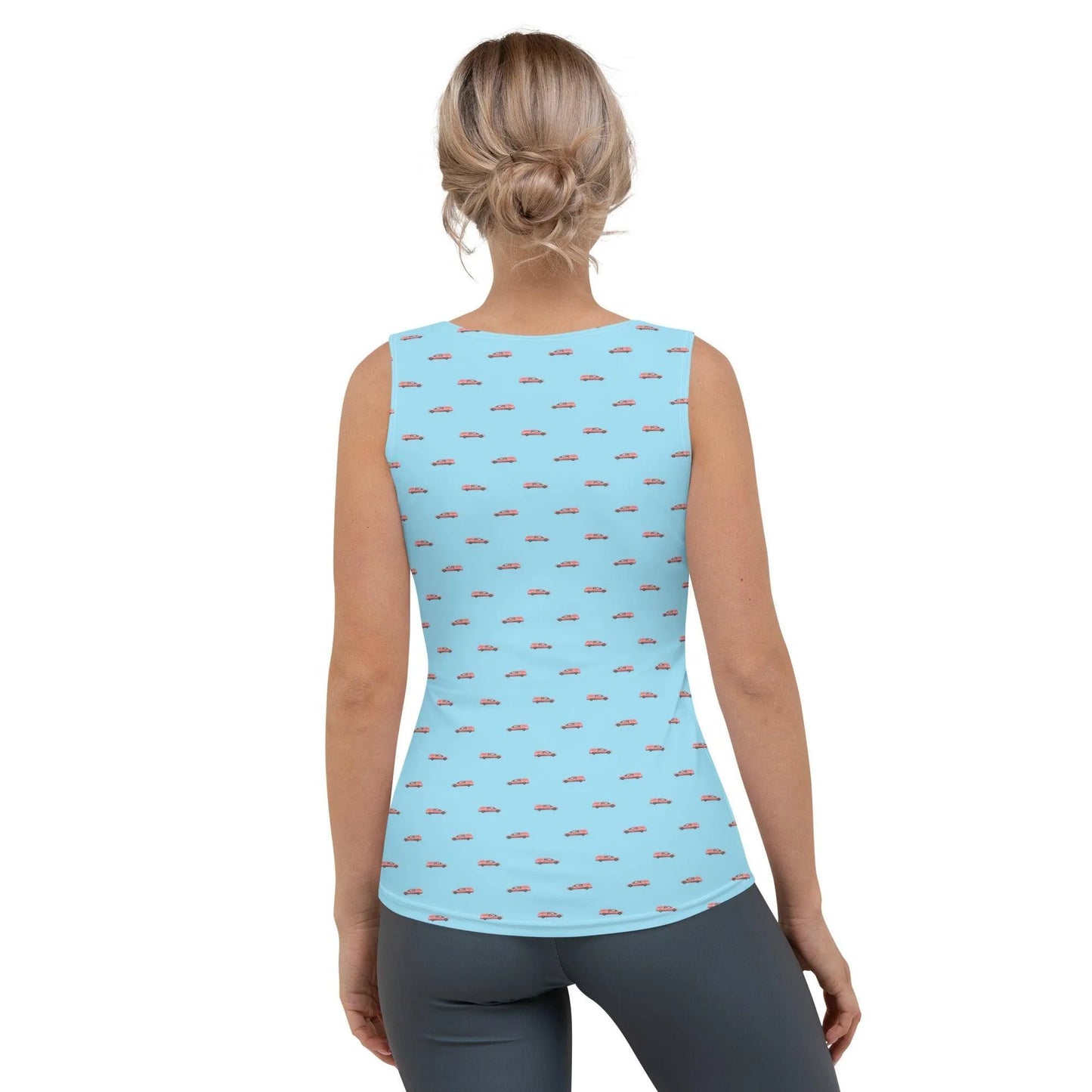 Tank Top - Pink Hearse on Baby Blue - death, funeral, goth, hearse