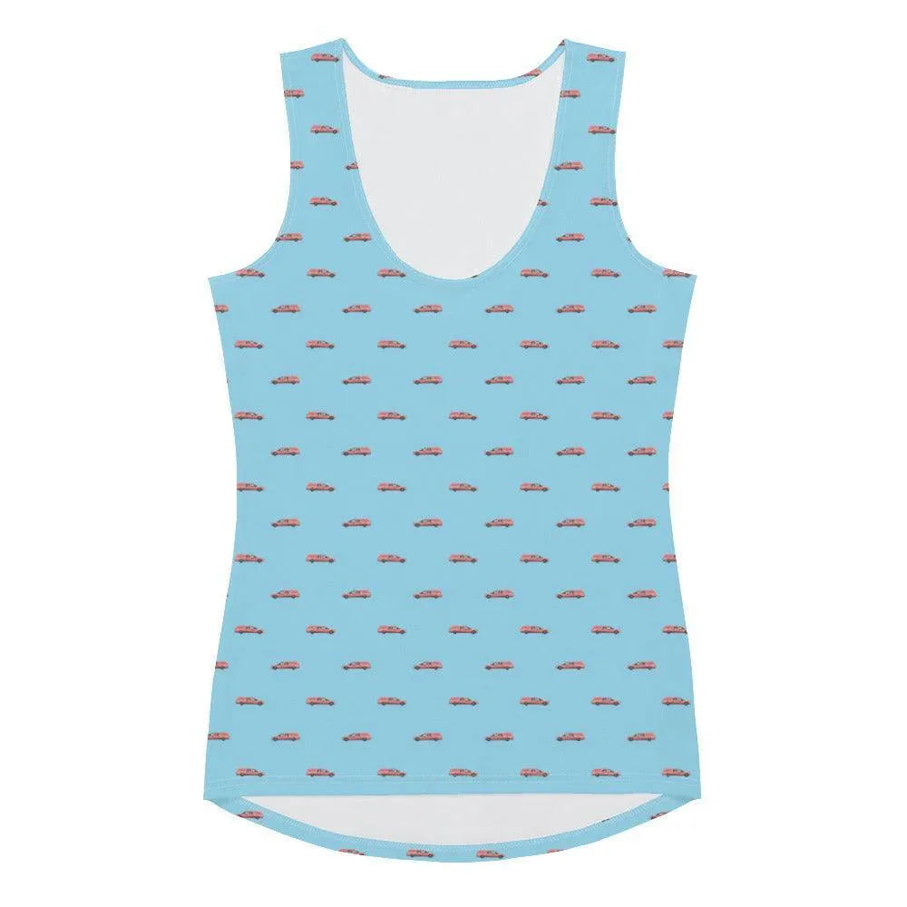 Tank Top - Pink Hearse on Baby Blue - death, funeral, goth, hearse