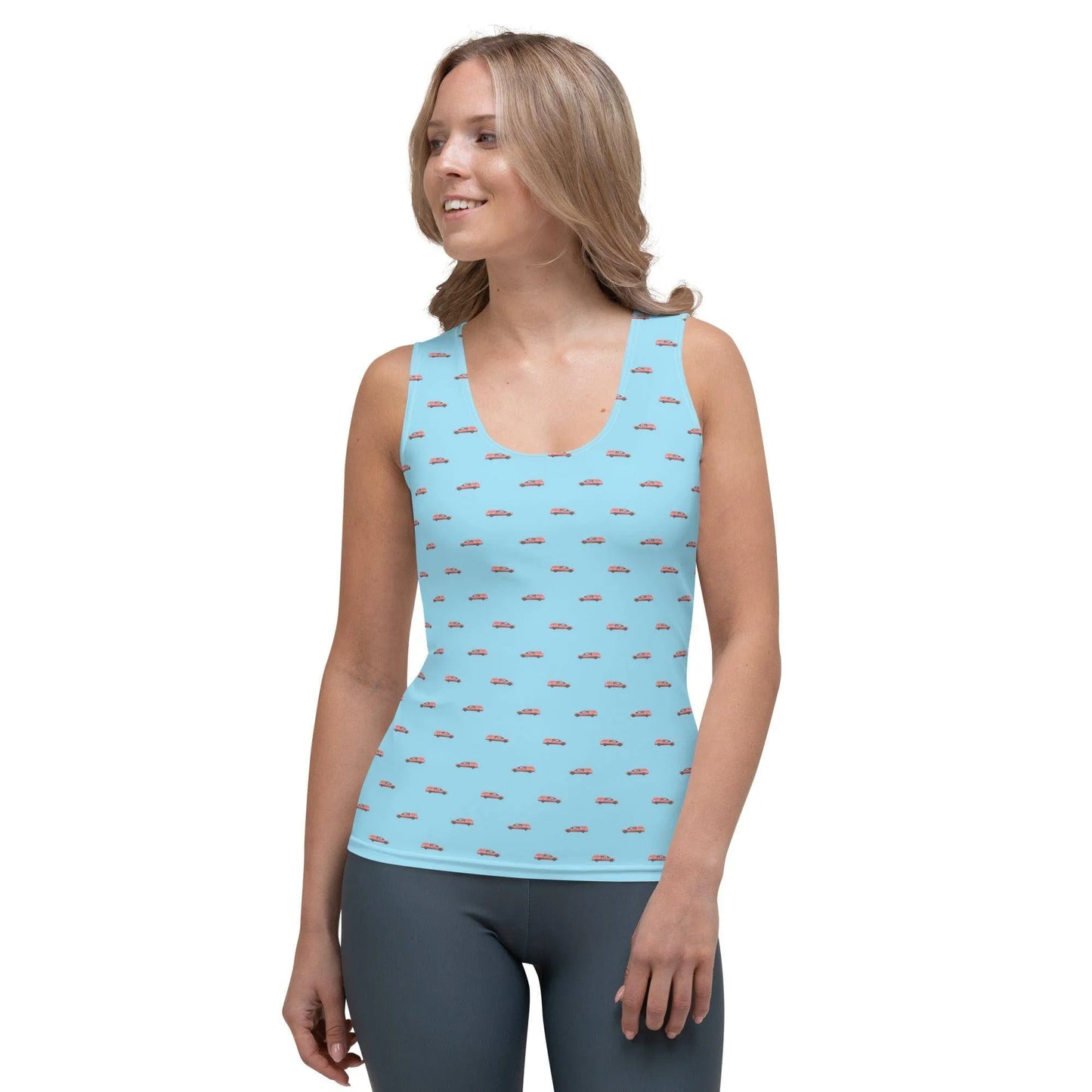 Tank Top - Pink Hearse on Baby Blue - death, funeral, goth, hearse