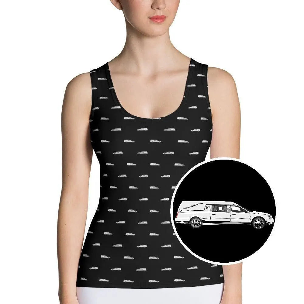 Tank Top - White Hearse on Black - death, funeral, goth, hearse