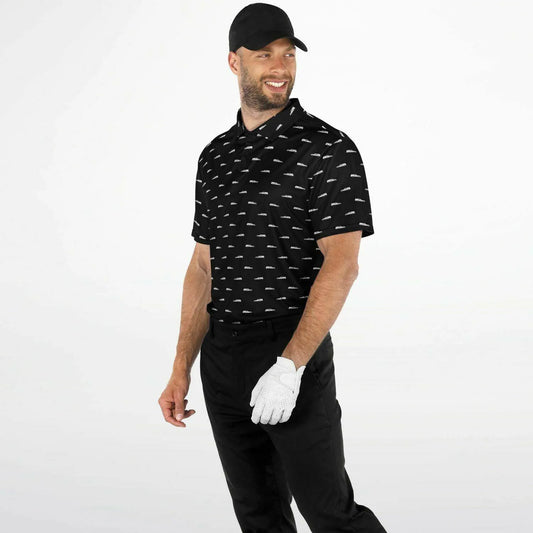 White Hearse on Black - Golf Polo Shirt - death, Funeral, golf, hearse, polo Polo Shirt - AOP