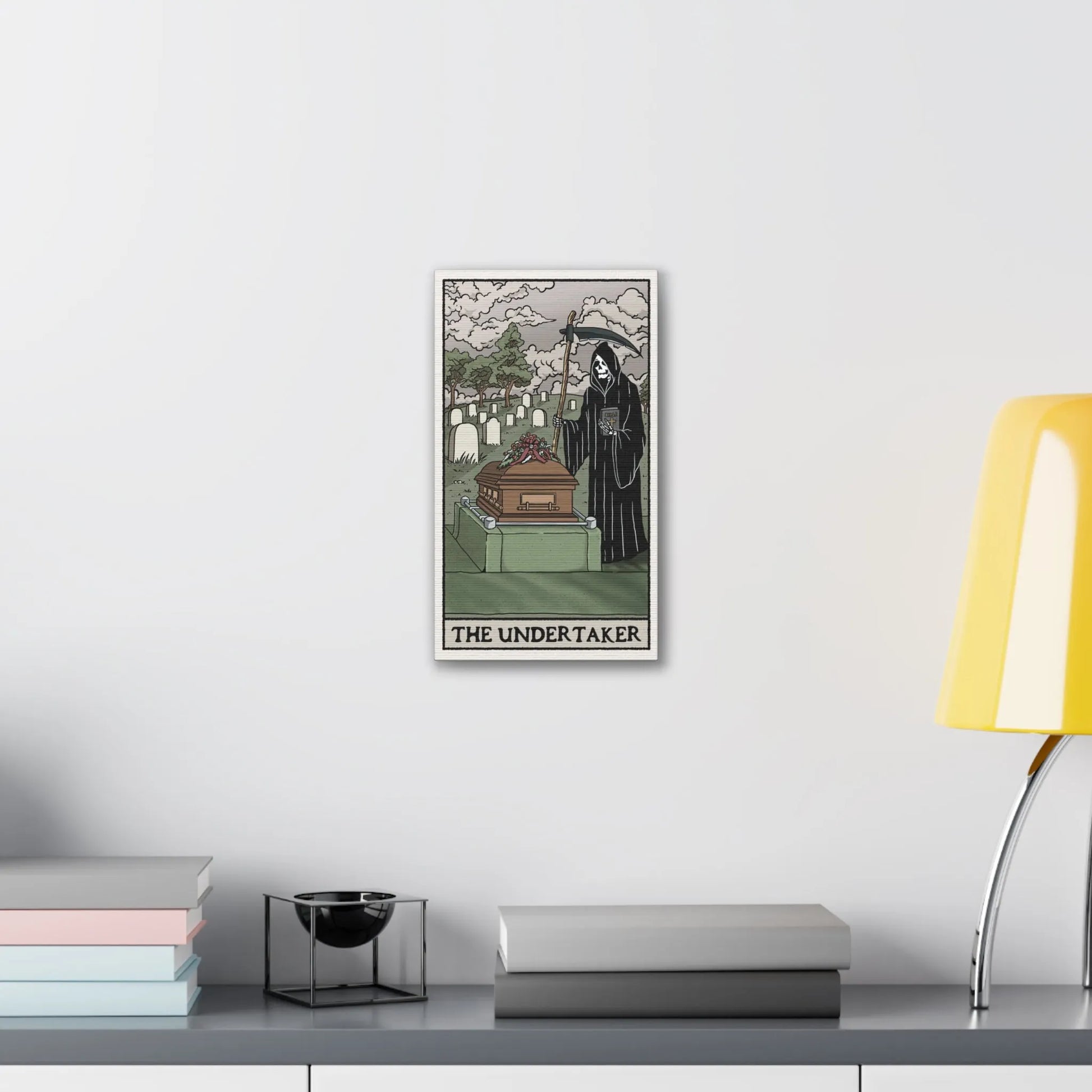 "The Undertaker" Tarot Card Canvas Art | Dark Humor Wall Decor | Unique Gothic Home Accent - Alternative Artwork,Dark Humor Print,Death Themed Gift,Eerie Art Piece,Funny Home Decor,Gothic Wall Art,Grim Reaper Art,Halloween Wall Art,Macabre Design,Mortician Decor,Spooky Living Room,Unique Canvas Art,Unusual Wall Decor Canvas