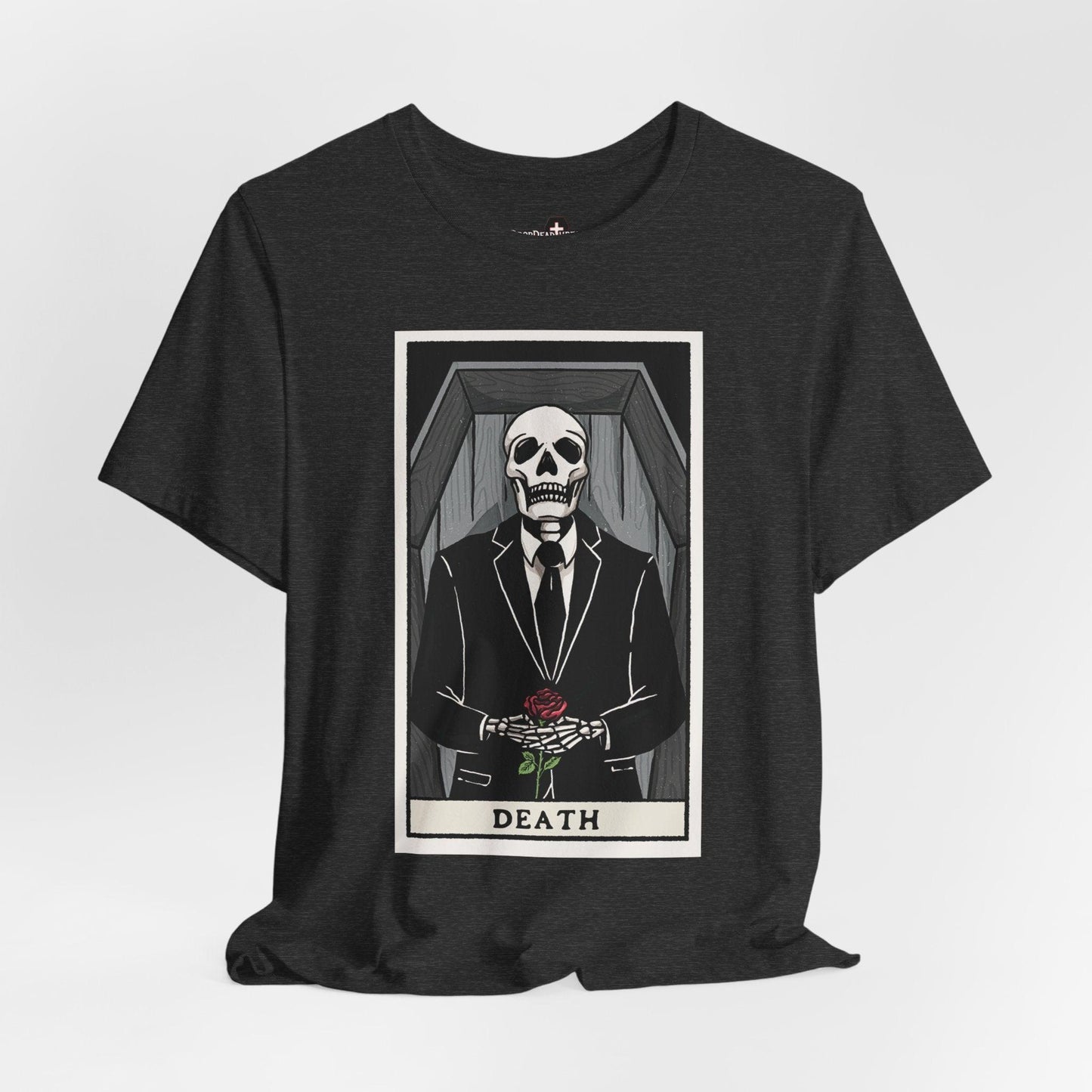 Death Tarot Card - Tee - casket, cemetery, coffin, embalmer, embalming, funeral director, goth, Mortician, mortuary science, rose, tarot card T-Shirt