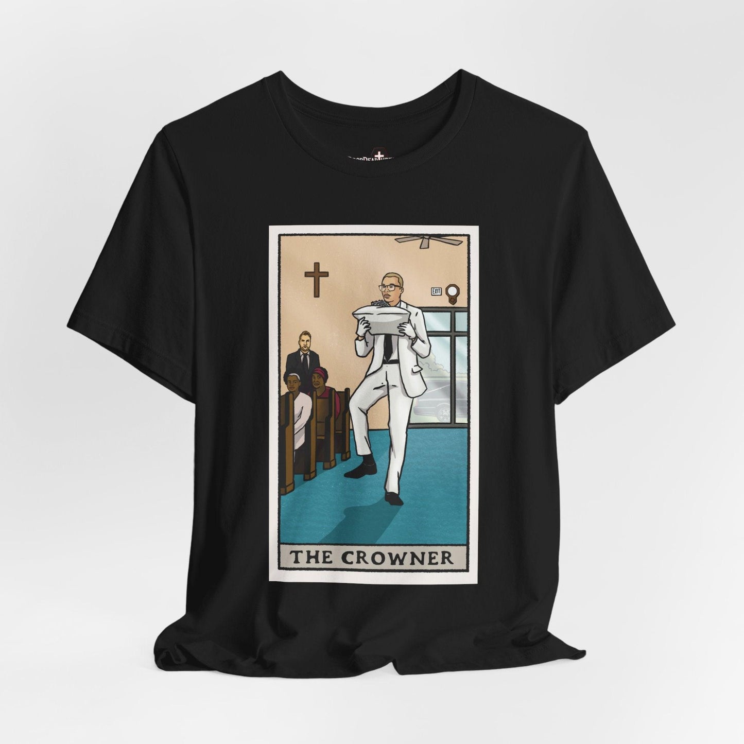 The Crowner Tarot Card - Tee - church, embalmer, funeral director, goth, Mortician, mortuary science, tarot card T-Shirt